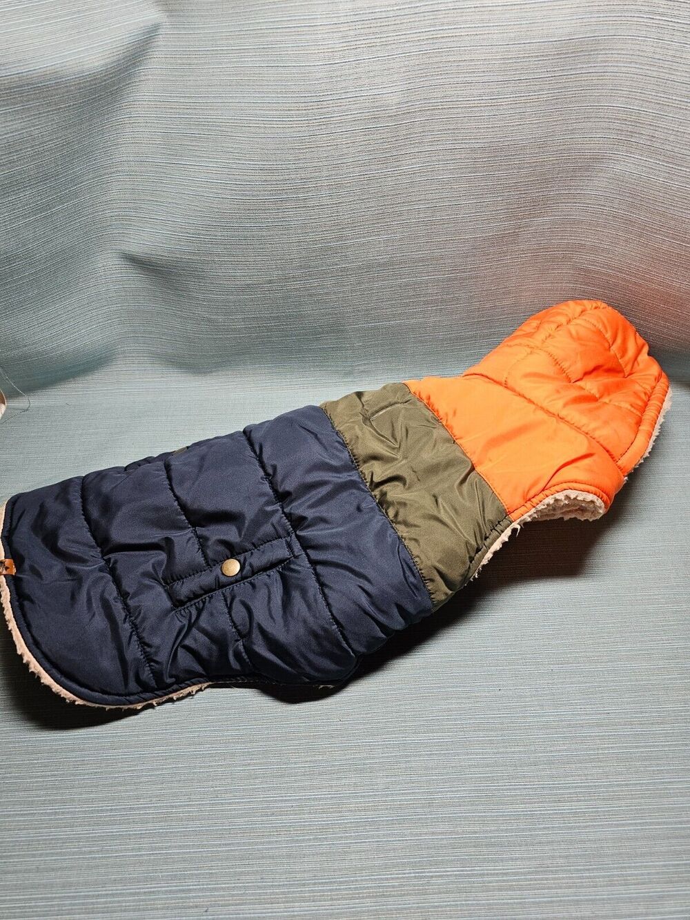 Hotel Doggy Color Block Sherpa Parka with Hood Size Large Orange/blue/green wool